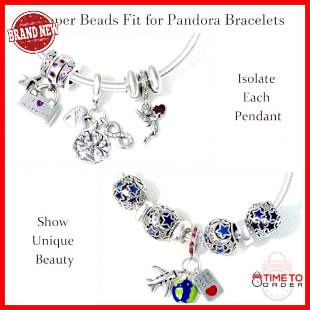 Sterling Silver Spacer Beads for Charm Bracelets Secure Fit Universal Compatible - Picture 3 of 7